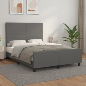 Bed frame with headboard gray synthetic leather 140x190 cm by vidaXL, Beds and slatted bases - Ref: Foro24-3125449, Price: 22...