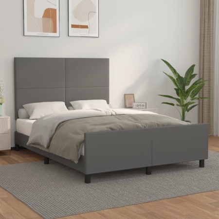 Bed frame with headboard gray synthetic leather 140x190 cm by vidaXL, Beds and slatted bases - Ref: Foro24-3125449, Price: 23...