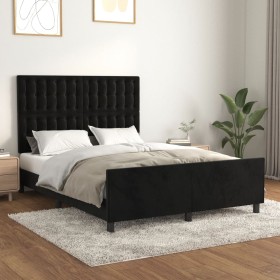 Bed frame with black velvet headboard 140x190 cm by vidaXL, Beds and slatted bases - Ref: Foro24-3125997, Price: 220,52 €, Di...