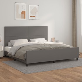 Bed frame with headboard gray synthetic leather 200x200 cm by vidaXL, Beds and slatted bases - Ref: Foro24-3125473, Price: 23...