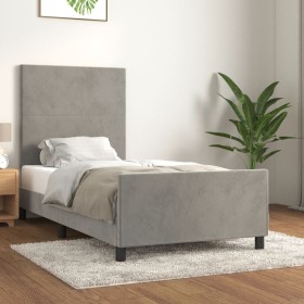 Light gray velvet bed frame with headboard 100x200cm by vidaXL, Beds and slatted bases - Ref: Foro24-3125617, Price: 140,93 €...