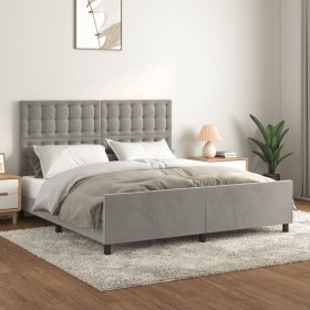 Bed frame with light gray velvet headboard 160x200cm by vidaXL, Beds and slatted bases - Ref: Foro24-3126007, Price: 240,52 €...