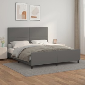 Bed frame with headboard gray synthetic leather 180x200cm by vidaXL, Beds and slatted bases - Ref: Foro24-3125467, Price: 248...