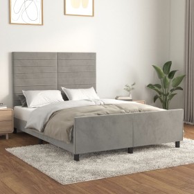 Bed frame with light gray velvet headboard 140x190cm by vidaXL, Beds and slatted bases - Ref: Foro24-3125818, Price: 224,64 €...