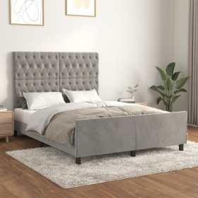 Bed frame with light gray velvet headboard 140x190cm by vidaXL, Beds and slatted bases - Ref: Foro24-3125934, Price: 265,87 €...