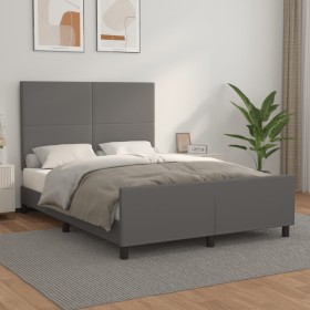 Bed frame with headboard gray synthetic leather 140x200cm by vidaXL, Beds and slatted bases - Ref: Foro24-3125455, Price: 246...