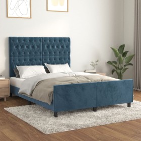 Dark blue velvet bed frame with headboard 140x190 cm by vidaXL, Beds and slatted bases - Ref: Foro24-3125938, Price: 265,99 €...