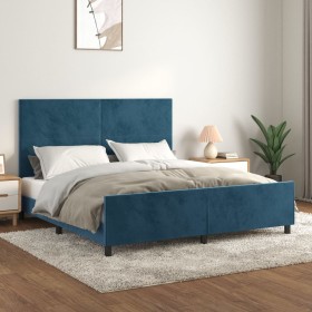 Dark blue velvet bed frame with headboard 160x200 cm by vidaXL, Beds and slatted bases - Ref: Foro24-3125645, Price: 246,91 €...