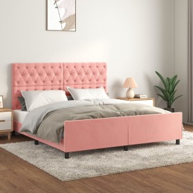 Pink velvet bed frame with headboard 160x200 cm by vidaXL, Beds and slatted bases - Ref: Foro24-3125951, Price: 256,62 €, Dis...