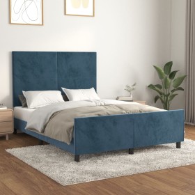 Dunkelblauer Samtbettrahmen mit Kopfteil 140x200 cm von vidaXL, Betten und Lattenroste - Ref: Foro24-3125639, Preis: 231,99 €...