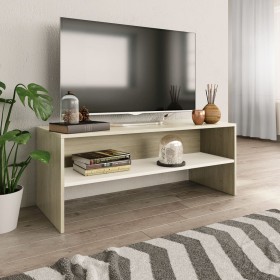 Mueble de TV madera contrachapada blanco y roble 100x40x40 cm de vidaXL, Muebles TV - Ref: Foro24-800050, Precio: 47,96 €, De...