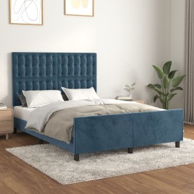 Dark blue velvet bed frame with headboard 140x200 cm by vidaXL, Beds and slatted bases - Ref: Foro24-3126005, Price: 247,15 €...