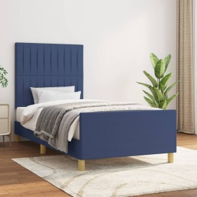 Bed frame with blue fabric headboard 90x190 cm by vidaXL, Beds and slatted bases - Ref: Foro24-3125185, Price: 161,38 €, Disc...