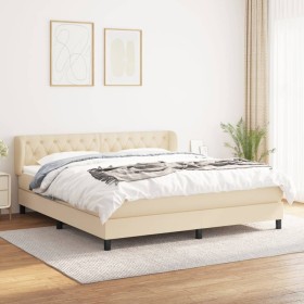 Box spring bed with cream fabric mattress 160x200 cm by vidaXL, Beds and slatted bases - Ref: Foro24-3126498, Price: 536,10 €...