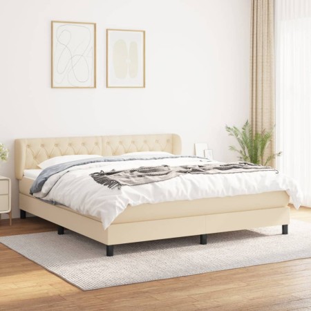 Box spring bed with cream fabric mattress 160x200 cm by vidaXL, Beds and slatted bases - Ref: Foro24-3126498, Price: 536,67 €...