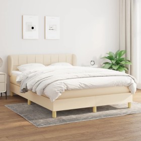 Box spring bed with cream fabric mattress 140x200 cm by vidaXL, Beds and slatted bases - Ref: Foro24-3126810, Price: 461,55 €...