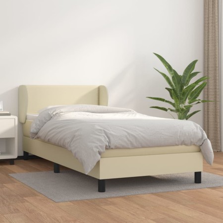 Box spring bed with cream synthetic leather mattress 90x190 cm by vidaXL, Beds and slatted bases - Ref: Foro24-3127231, Price...