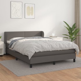 Cama box spring con colchón cuero sintético gris 140x190 cm de vidaXL, Camas y somieres - Ref: Foro24-3127191, Precio: 437,99...