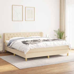 Box spring bed with cream fabric mattress 160x200 cm by vidaXL, Beds and slatted bases - Ref: Foro24-3127058, Price: 538,30 €...