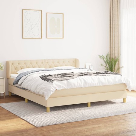 Box spring bed with cream fabric mattress 160x200 cm by vidaXL, Beds and slatted bases - Ref: Foro24-3127058, Price: 528,85 €...