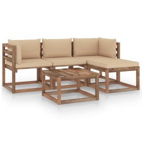 5-teiliges Gartenmöbel-Set und beige Kissen von vidaXL, Gartensets - Ref: Foro24-3067359, Preis: 311,99 €, Rabatt: %