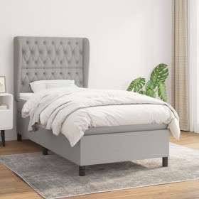 Cama box spring con colchón tela gris claro 100x200 cm de vidaXL, Camas y somieres - Ref: Foro24-3128181, Precio: 397,99 €, D...