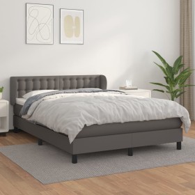 Box spring bed with gray synthetic leather mattress 140x190 cm by vidaXL, Beds and slatted bases - Ref: Foro24-3127311, Price...