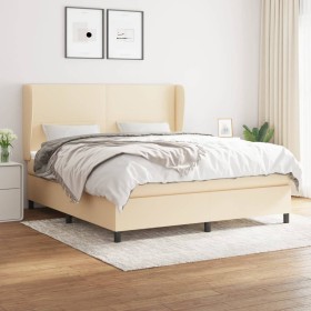 Box spring bed with cream fabric mattress 160x200 cm by vidaXL, Beds and slatted bases - Ref: Foro24-3127818, Price: 607,34 €...