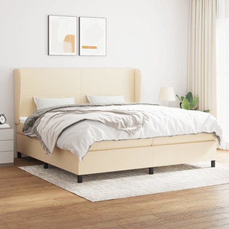 Box spring bed with cream fabric mattress 200x200 cm by vidaXL, Beds and slatted bases - Ref: Foro24-3127834, Price: 698,35 €...