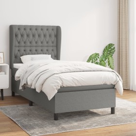 Cama box spring con colchón tela gris oscuro 90x200 cm de vidaXL, Camas y somieres - Ref: Foro24-3128174, Precio: 382,40 €, D...