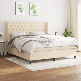 Cama box spring con colchón tela color crema 160x200 cm de vidaXL, Camas y somieres - Ref: Foro24-3128218, Precio: 631,31 €, ...