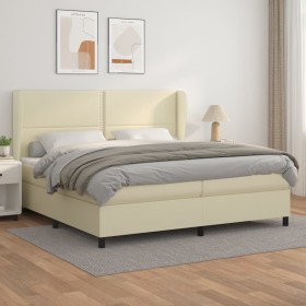 Box spring bed with cream synthetic leather mattress 200x200 cm by vidaXL, Beds and slatted bases - Ref: Foro24-3128993, Pric...