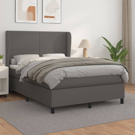 Box spring bed with gray synthetic leather mattress 140x200 cm by vidaXL, Beds and slatted bases - Ref: Foro24-3128917, Price...