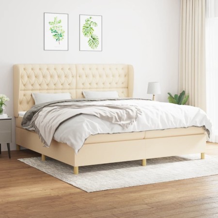 Box spring bed with cream fabric mattress 200x200 cm by vidaXL, Beds and slatted bases - Ref: Foro24-3128794, Price: 740,57 €...