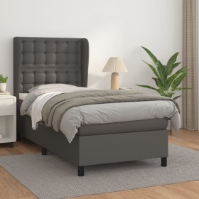 Box spring bed with gray synthetic leather mattress 100x200 cm by vidaXL, Beds and slatted bases - Ref: Foro24-3129019, Price...