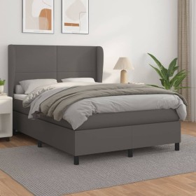 Box spring bed with gray synthetic leather mattress 140x190 cm by vidaXL, Beds and slatted bases - Ref: Foro24-3128911, Price...