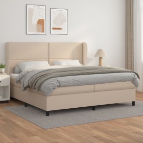 Box spring bed with cappuccino synthetic leather mattress 200x200cm by vidaXL, Beds and slatted bases - Ref: Foro24-3128996, ...