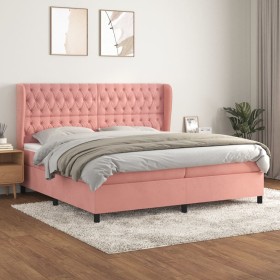 Cama box spring con colchón terciopelo rosa 200x200 cm de vidaXL, Camas y somieres - Ref: Foro24-3129416, Precio: 702,51 €, D...