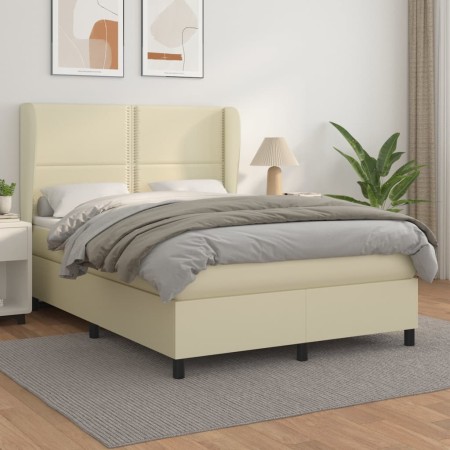 Box spring bed with cream synthetic leather mattress 140x200cm by vidaXL, Beds and slatted bases - Ref: Foro24-3128975, Price...