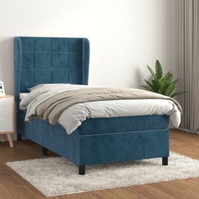 Box spring bed with dark blue velvet mattress 90x190 cm by vidaXL, Beds and slatted bases - Ref: Foro24-3129187, Price: 383,0...