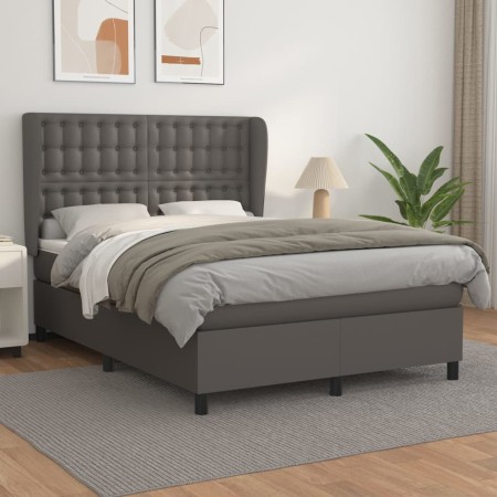 Box spring bed with gray synthetic leather mattress 140x200 cm by vidaXL, Beds and slatted bases - Ref: Foro24-3129037, Price...