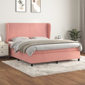 Box spring bed with pink velvet mattress 160x200 cm by vidaXL, Beds and slatted bases - Ref: Foro24-3129104, Price: 567,96 €,...