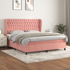 Box spring bed with pink velvet mattress 160x200 cm by vidaXL, Beds and slatted bases - Ref: Foro24-3129404, Price: 601,71 €,...