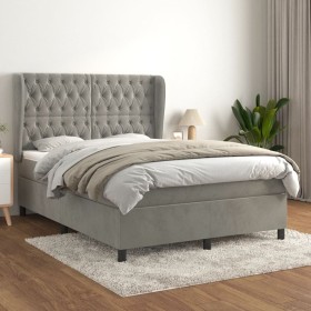 Cama box spring con colchón terciopelo gris claro 140x200 cm de vidaXL, Camas y somieres - Ref: Foro24-3129393, Precio: 568,2...