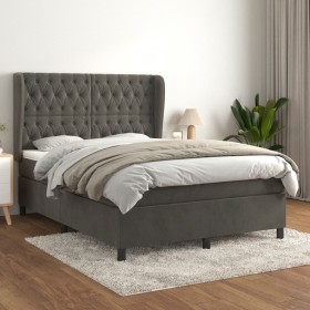 Box spring bed with dark gray velvet mattress 140x190 cm by vidaXL, Beds and slatted bases - Ref: Foro24-3129388, Price: 576,...