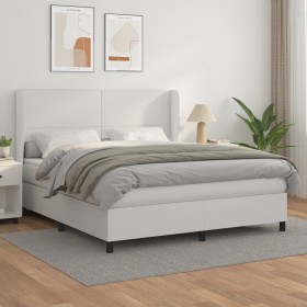 Box spring bed with white synthetic leather mattress 180x200 cm by vidaXL, Beds and slatted bases - Ref: Foro24-3128926, Pric...