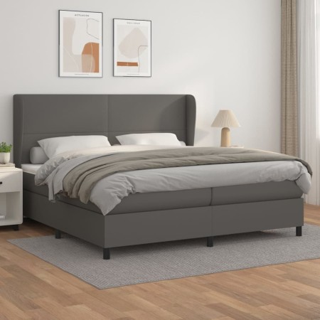 Box spring bed with gray synthetic leather mattress 200x200 cm by vidaXL, Beds and slatted bases - Ref: Foro24-3128935, Price...