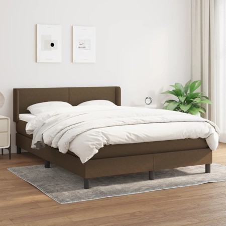 Cama box spring con colchón tela marrón oscuro 140x190 cm de vidaXL, Camas y somieres - Ref: Foro24-3129548, Precio: 447,19 €...