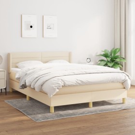 Box spring bed with cream fabric mattress 140x200 cm by vidaXL, Beds and slatted bases - Ref: Foro24-3130358, Price: 399,99 €...