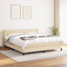 Box spring bed with cream fabric mattress 160x200 cm by vidaXL, Beds and slatted bases - Ref: Foro24-3129966, Price: 532,10 €...